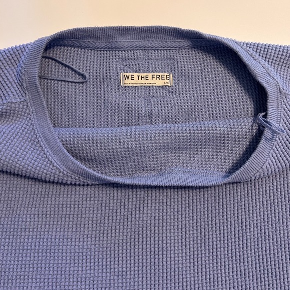 Free People Latte Blues Waffle Knit Oversized Long Sleeve Thermal L - Picture 3 of 5